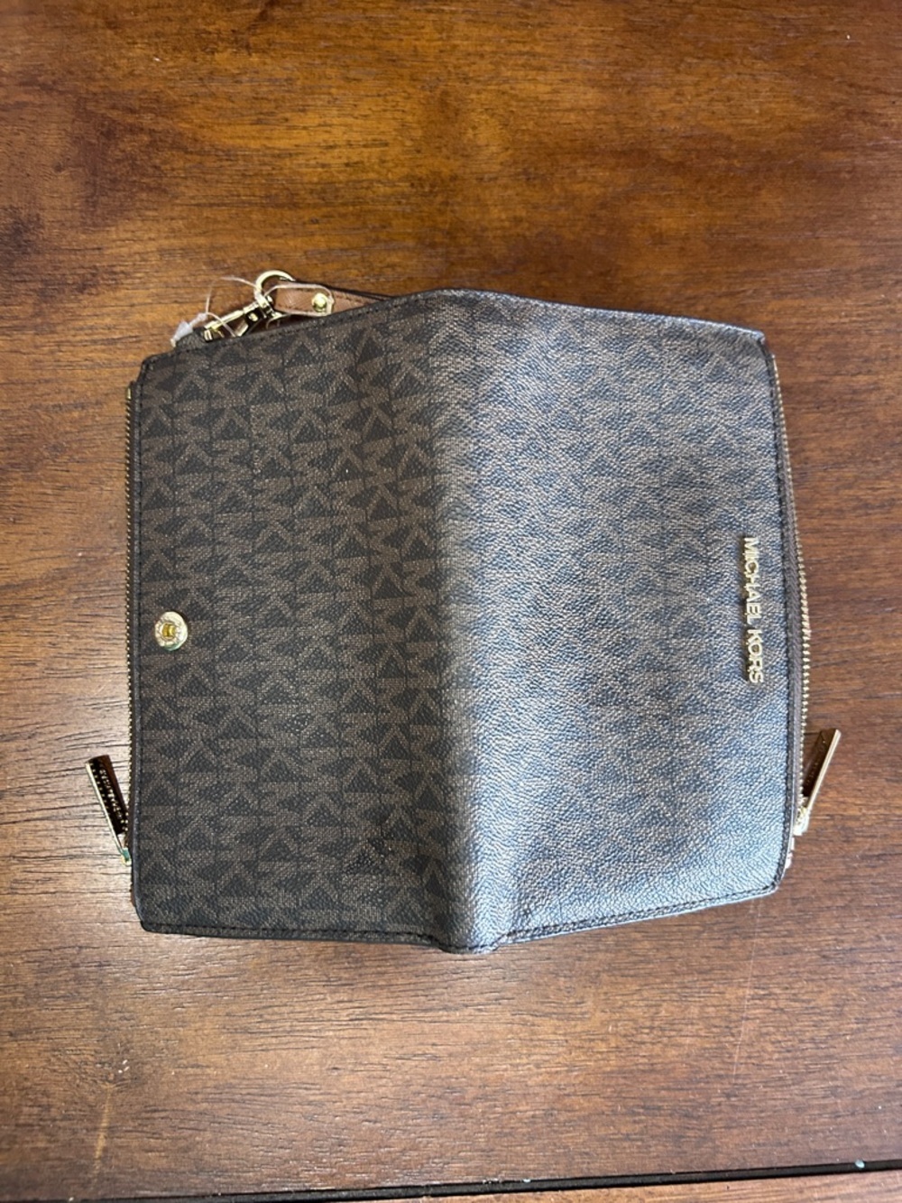 Michael Kors Wristlet Wallet Brown Logo | Zip Around | Card Holder |Wrist Strap - Picture 10 of 10